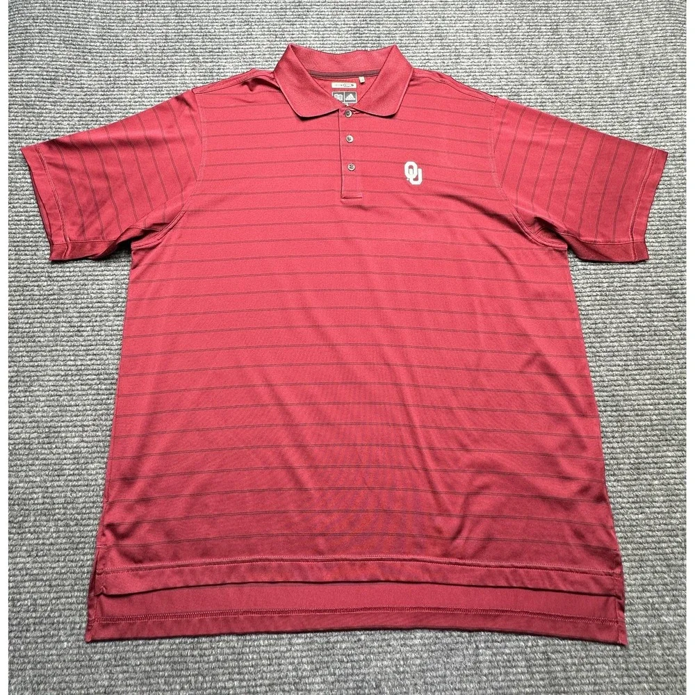Oklahoma Sooners Shirt Mens‎ XL Red Striped NCAA Football Adidas ClimaCool Polo